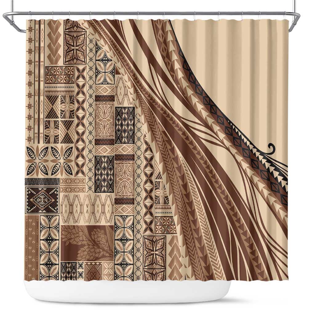 Pasifika Women's Day - Samoa Siapo Malu Tattoo Inspired Shower Curtain Beige LT7 Beige - Polynesian Pride