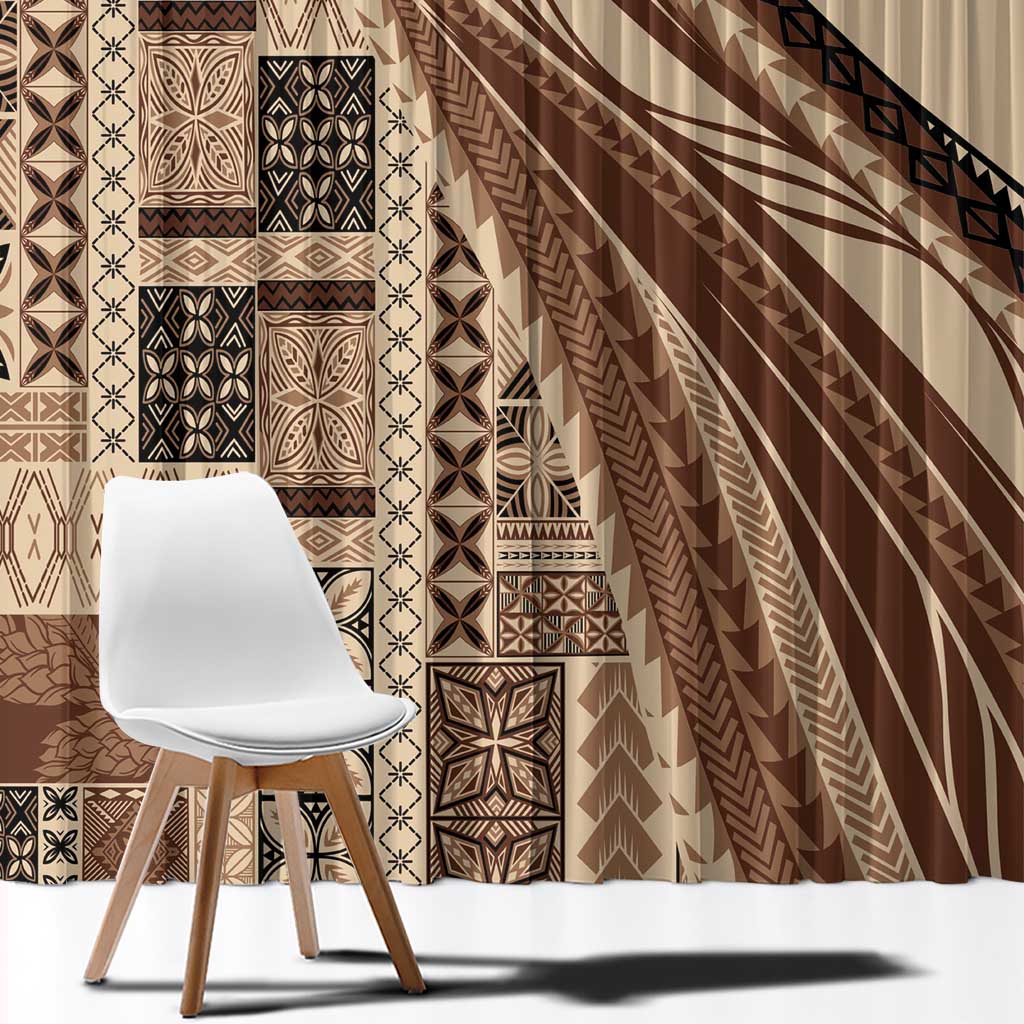 Pasifika Women's Day - Samoa Siapo Malu Tattoo Inspired Window Curtain Beige LT7 - Polynesian Pride