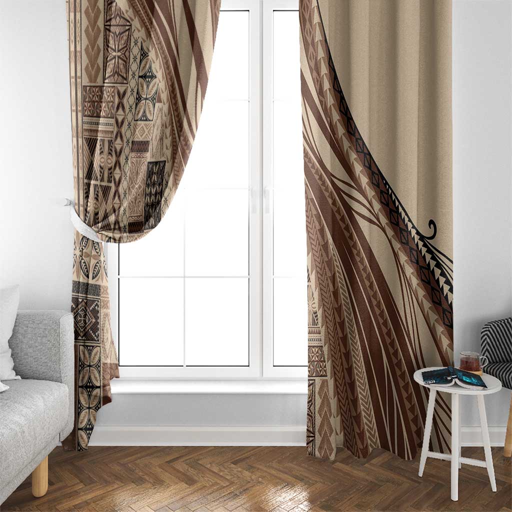 Pasifika Women's Day - Samoa Siapo Malu Tattoo Inspired Window Curtain Beige LT7 - Polynesian Pride