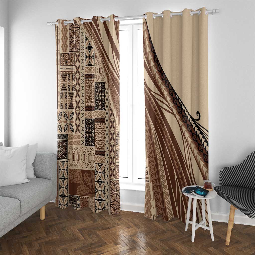 Pasifika Women's Day - Samoa Siapo Malu Tattoo Inspired Window Curtain Beige LT7 With Grommets Beige - Polynesian Pride