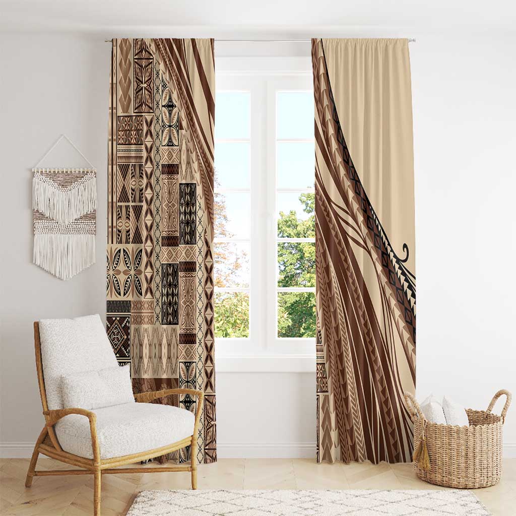 Pasifika Women's Day - Samoa Siapo Malu Tattoo Inspired Window Curtain Beige LT7 - Polynesian Pride