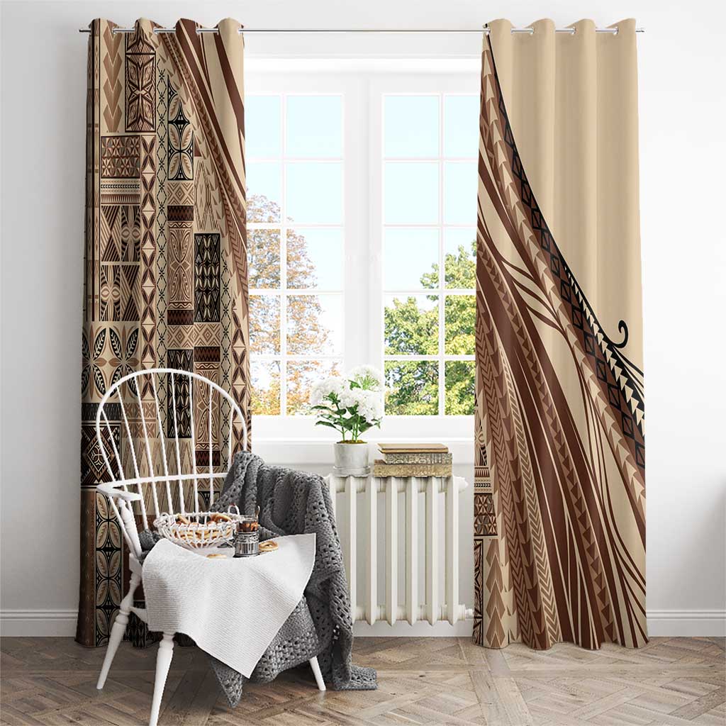 Pasifika Women's Day - Samoa Siapo Malu Tattoo Inspired Window Curtain Beige LT7 - Polynesian Pride