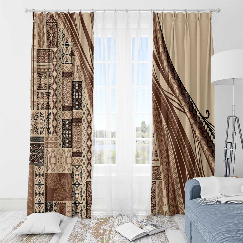 Pasifika Women's Day - Samoa Siapo Malu Tattoo Inspired Window Curtain Beige LT7 - Polynesian Pride