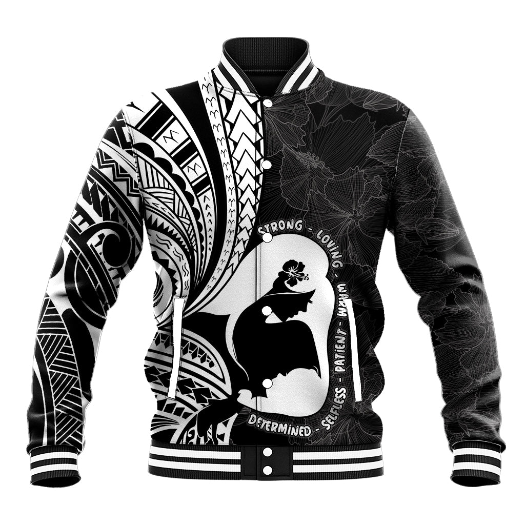 Mother's Day Baseball Jacket Polynesia Vintage Hibiscus - Black LT7 Unisex Black - Polynesian Pride