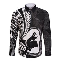 Mother's Day Long Sleeve Button Shirt Polynesia Vintage Hibiscus - Black LT7 Unisex Black - Polynesian Pride