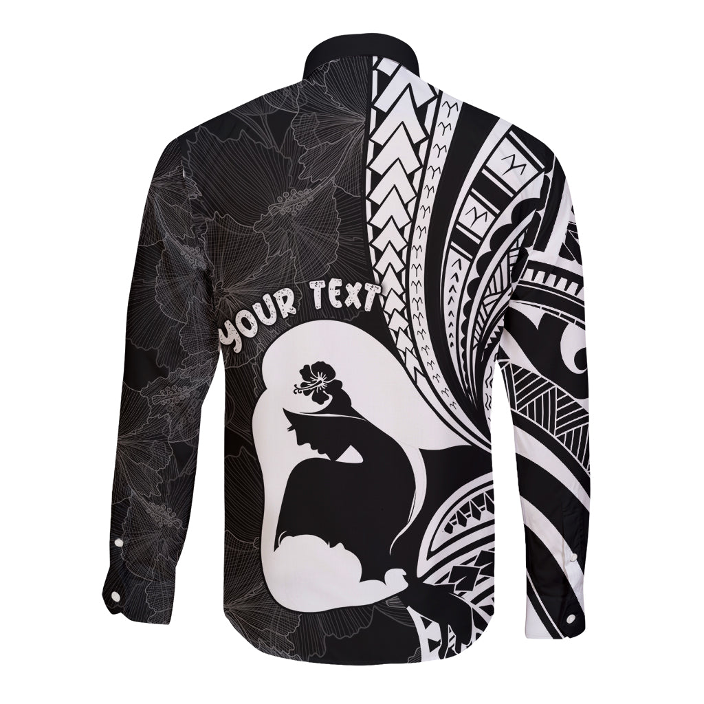 Mother's Day Long Sleeve Button Shirt Polynesia Vintage Hibiscus - Black LT7 - Polynesian Pride