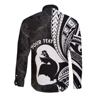 Mother's Day Long Sleeve Button Shirt Polynesia Vintage Hibiscus - Black LT7 - Polynesian Pride