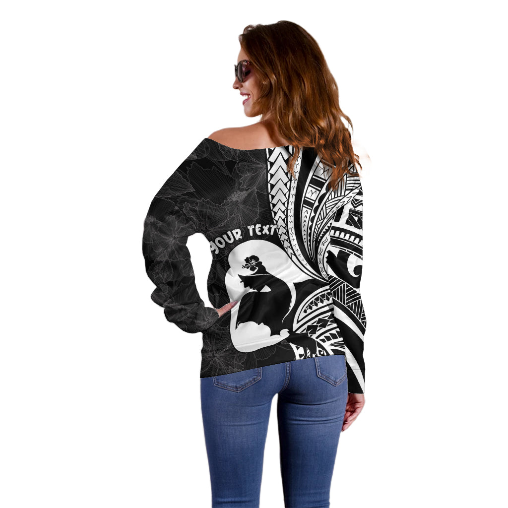 Mother's Day Off Shoulder Sweater Polynesia Vintage Hibiscus - Black LT7 - Polynesian Pride
