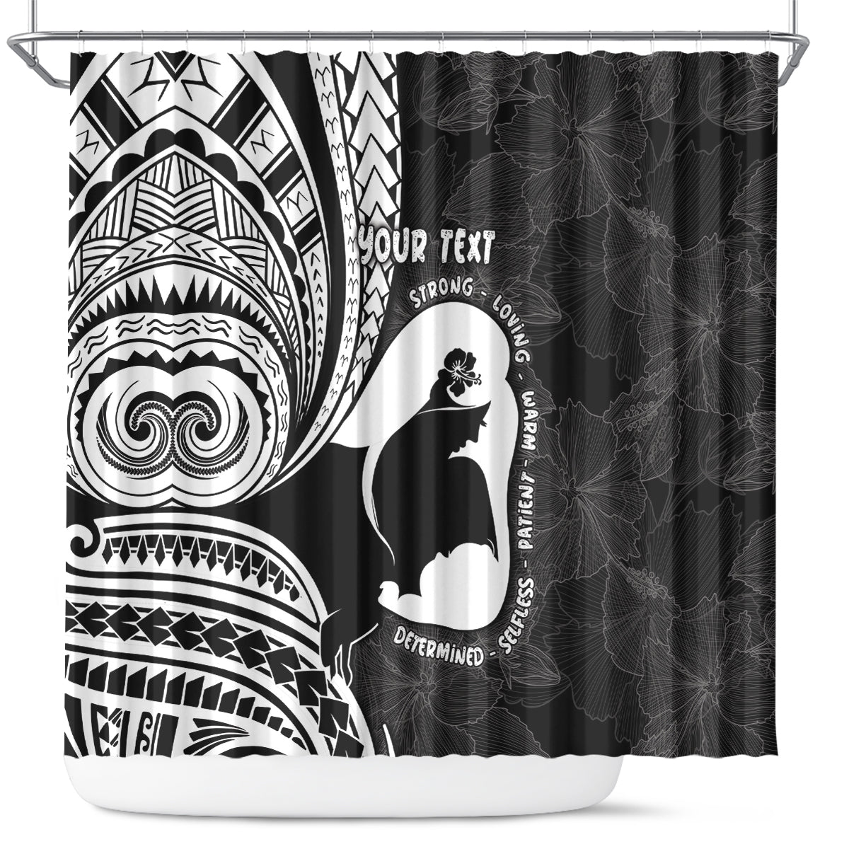 Mother's Day Shower Curtain Polynesia Vintage Hibiscus - Black