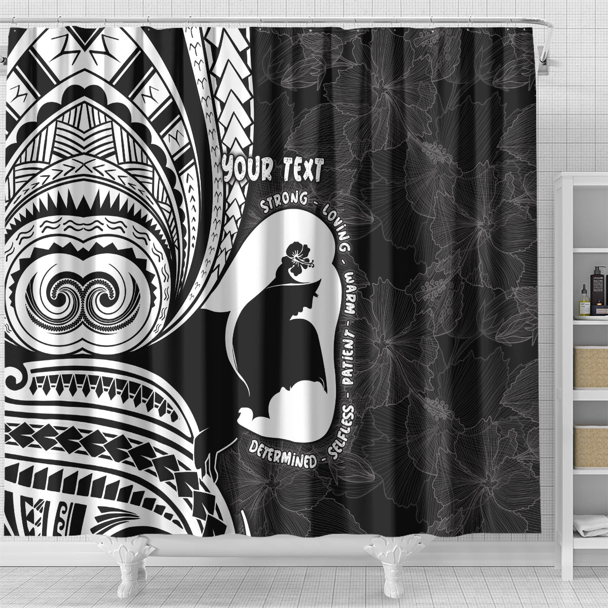 Mother's Day Shower Curtain Polynesia Vintage Hibiscus - Black LT7 - Polynesian Pride