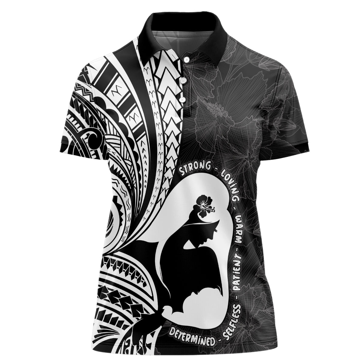 Mother's Day Women Polo Shirt Polynesia Vintage Hibiscus - Black LT7 Female Black - Polynesian Pride
