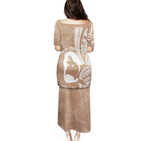 Mother's Day Puletasi Polynesia Vintage Hibiscus - Brown LT7 - Polynesian Pride