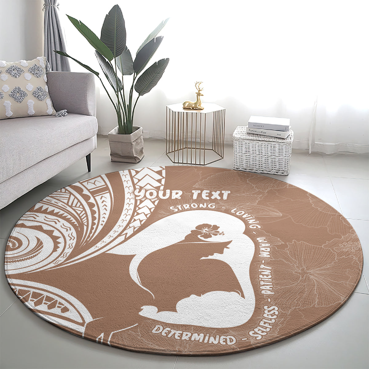Mother's Day Round Carpet Polynesia Vintage Hibiscus - Brown LT7 - Polynesian Pride