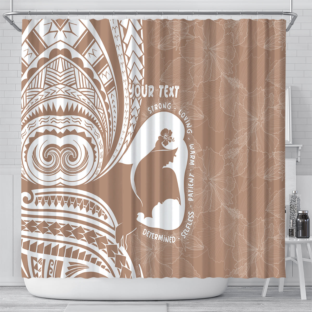 Mother's Day Shower Curtain Polynesia Vintage Hibiscus - Brown LT7 - Polynesian Pride