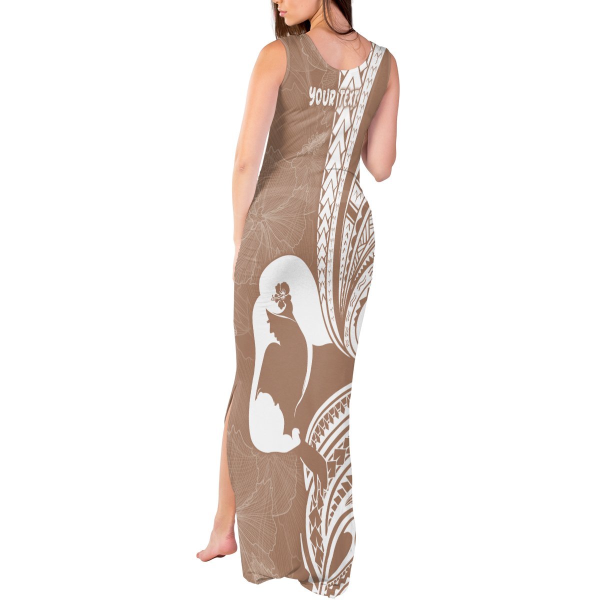 Mother's Day Tank Maxi Dress Polynesia Vintage Hibiscus - Brown LT7 - Polynesian Pride
