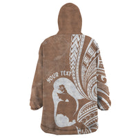 Mother's Day Wearable Blanket Hoodie Polynesia Vintage Hibiscus - Brown LT7 - Polynesian Pride