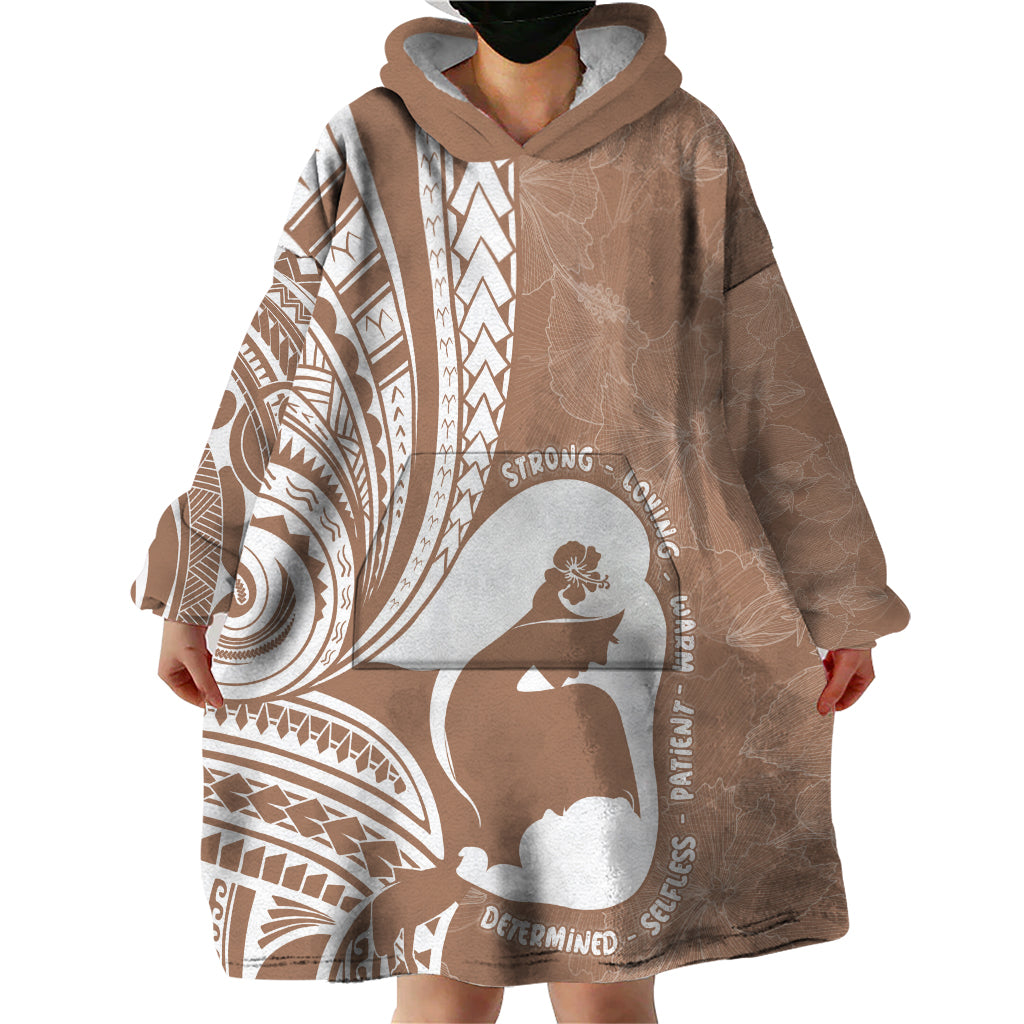Mother's Day Wearable Blanket Hoodie Polynesia Vintage Hibiscus - Brown LT7 - Polynesian Pride