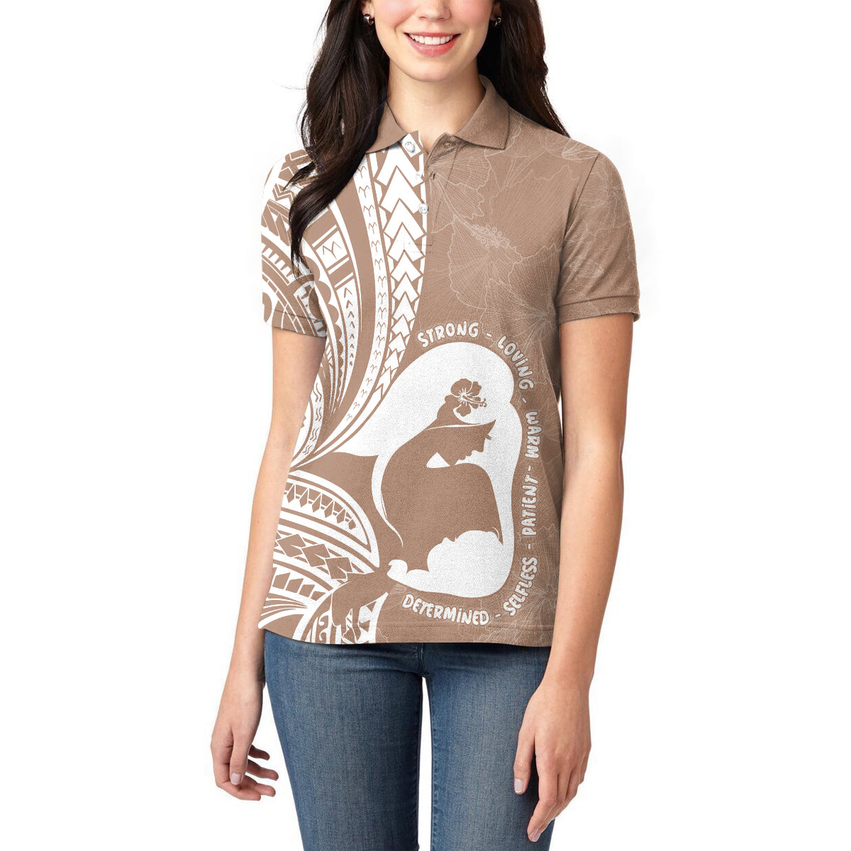 Mother's Day Women Polo Shirt Polynesia Vintage Hibiscus - Brown LT7 - Polynesian Pride