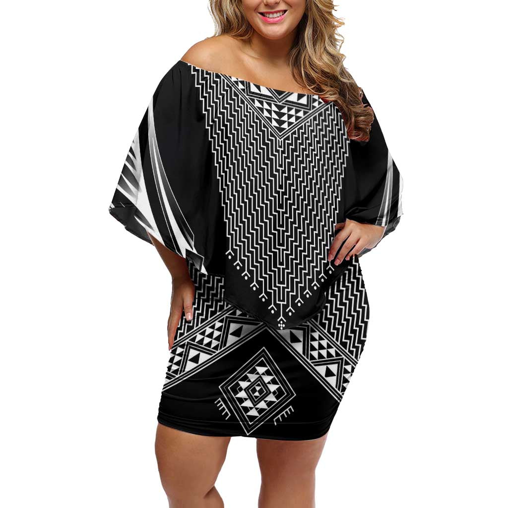 2025 Rugby Championship New Zealand Custom Off Shoulder Short Dress Poutama Motifs LT7 Women Black - Polynesian Pride