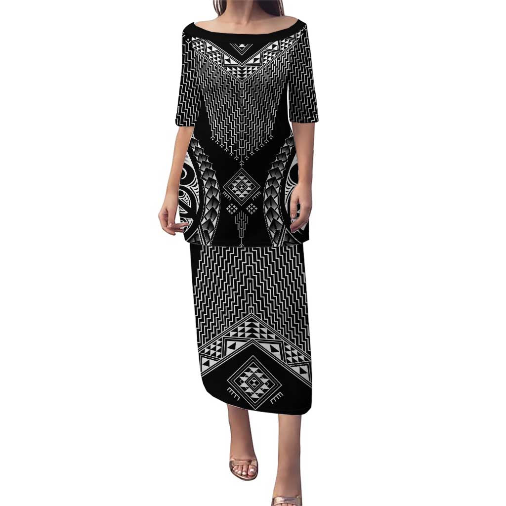 2025 Rugby Championship New Zealand Custom Puletasi Poutama Motifs LT7 Long Dress Black - Polynesian Pride