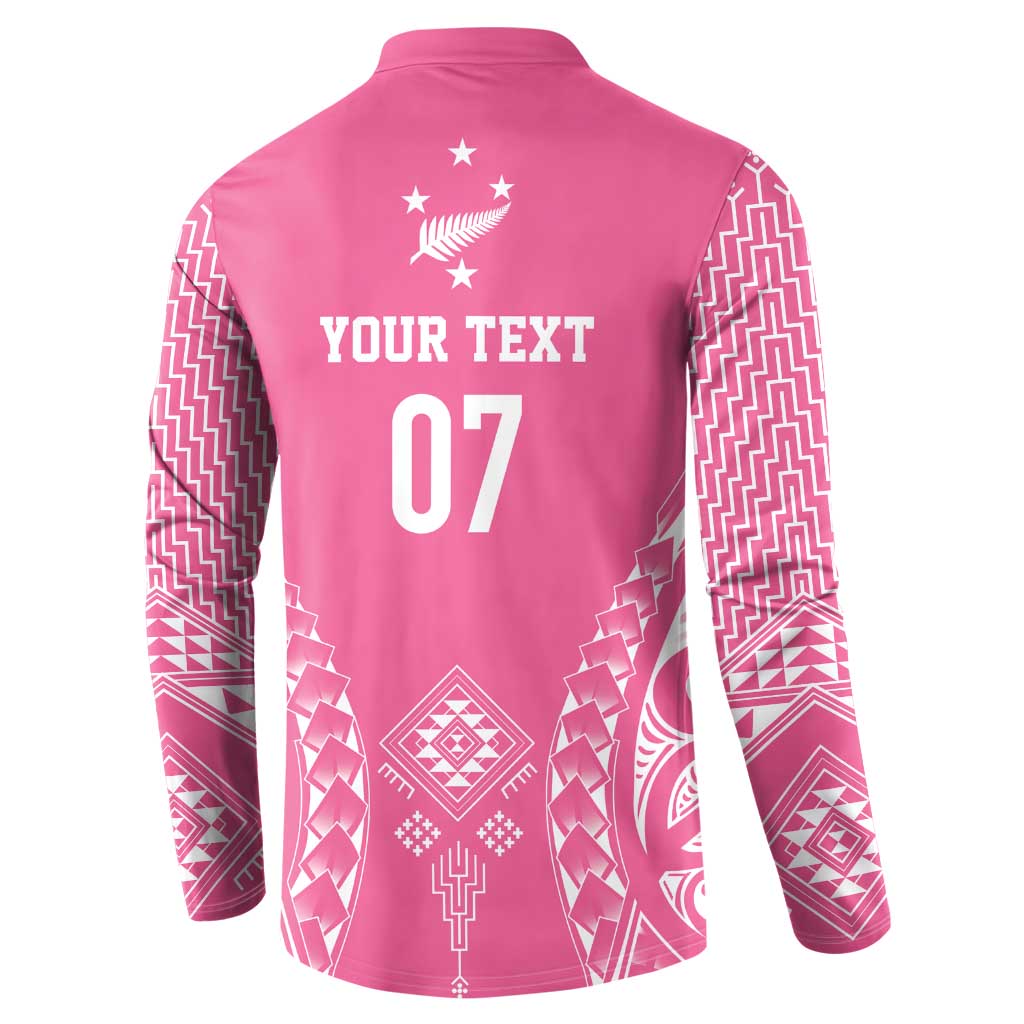 2025 Rugby Championship New Zealand Custom Button Sweatshirt Poutama Motifs - Pink Out LT7 - Polynesian Pride