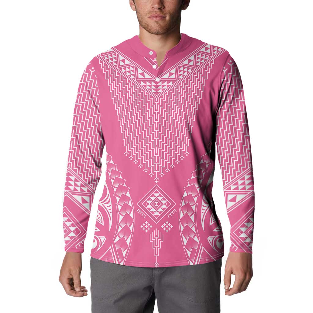 2025 Rugby Championship New Zealand Custom Button Sweatshirt Poutama Motifs - Pink Out LT7 - Polynesian Pride