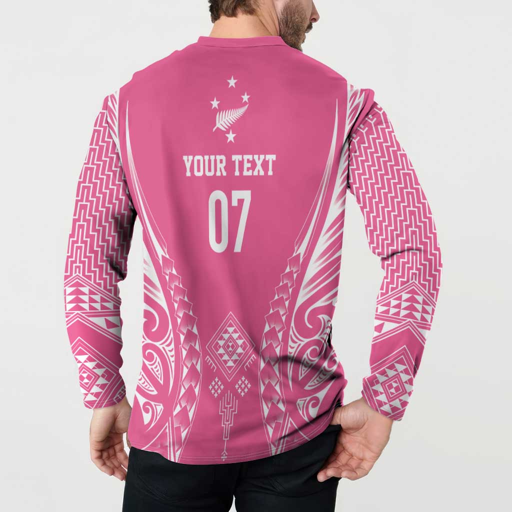 2025 Rugby Championship New Zealand Custom Button Sweatshirt Poutama Motifs - Pink Out LT7 - Polynesian Pride