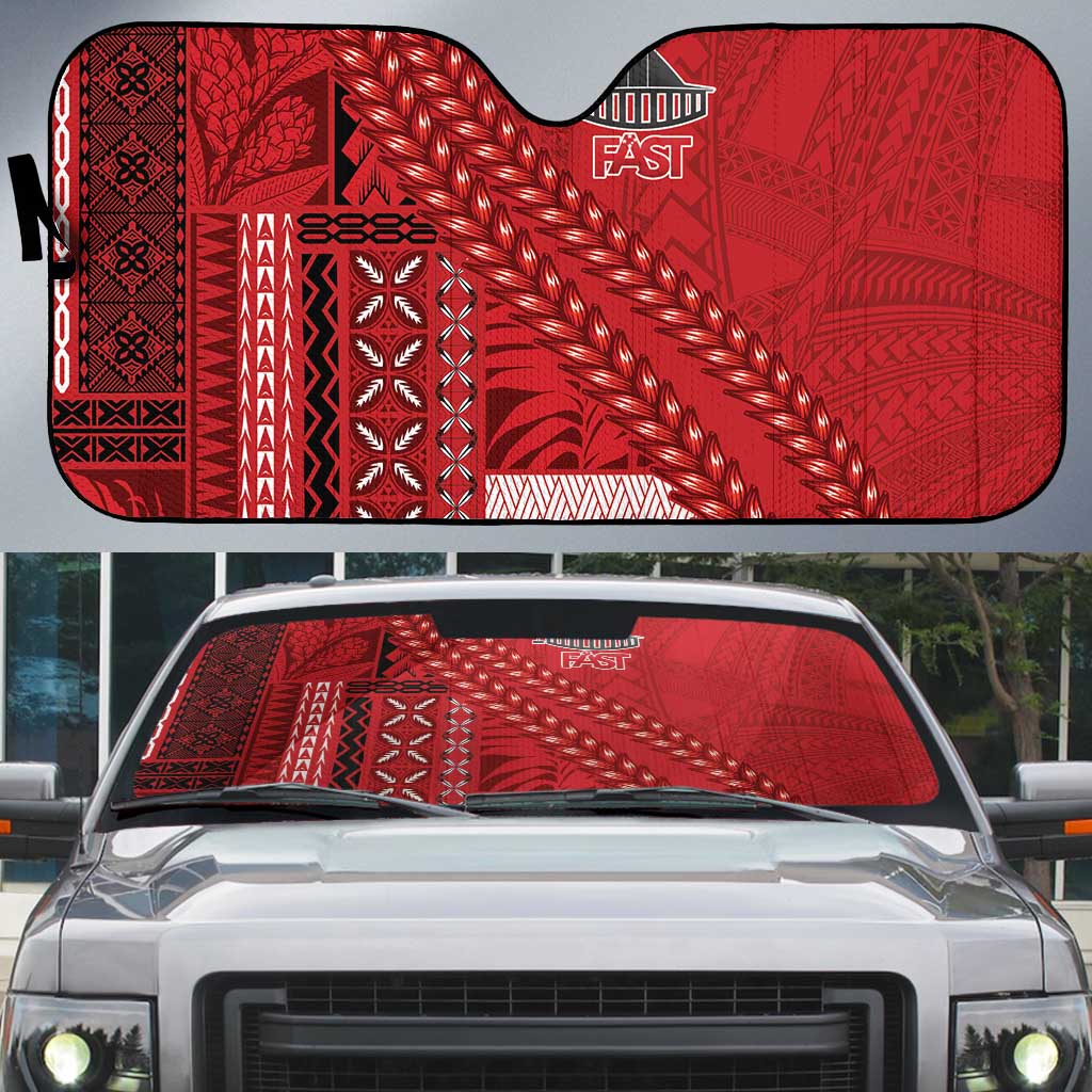 Samoa FAST Siapo Auto Sun Shade Tatau-Ulafala Vines LT7 Red - Polynesian Pride