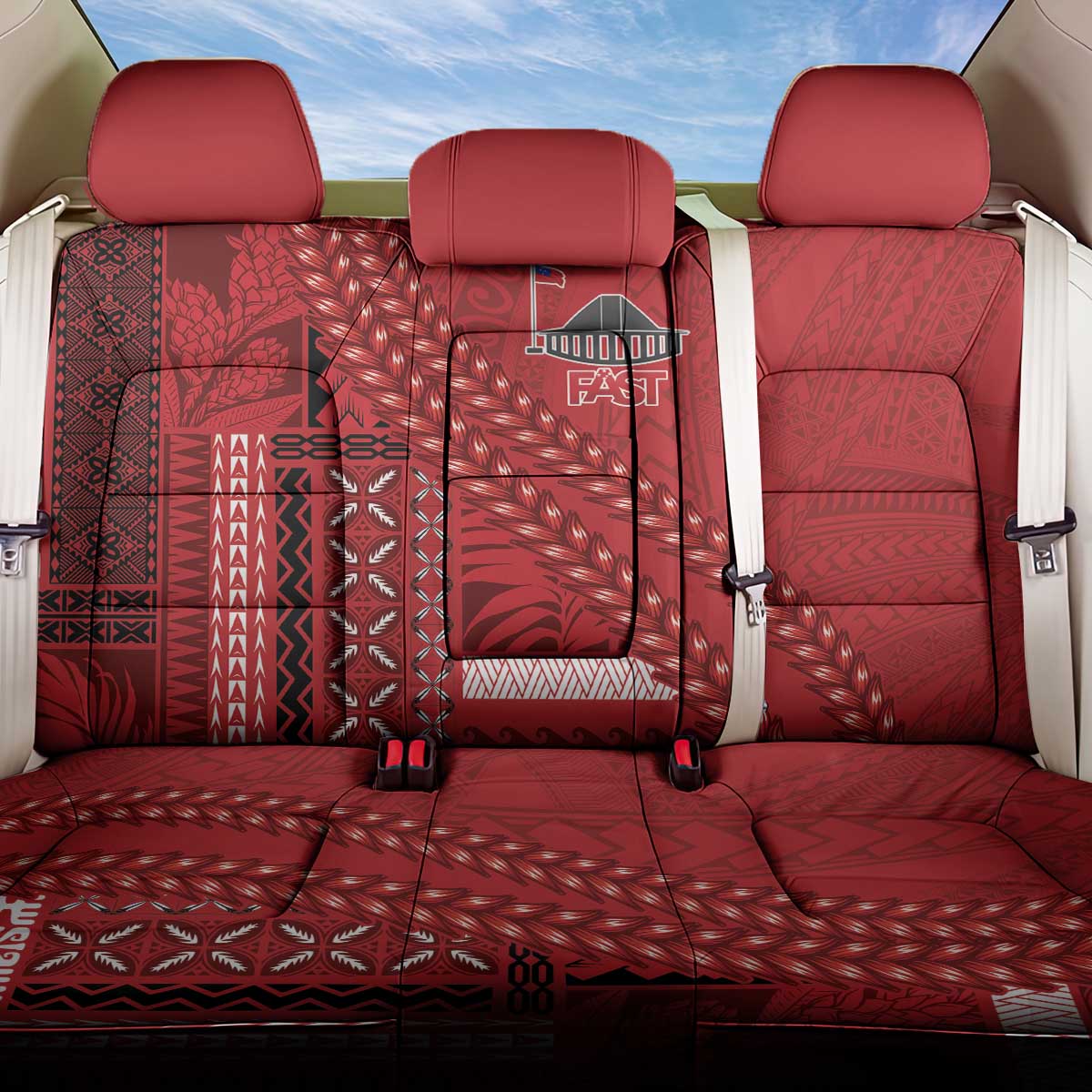 Samoa FAST Siapo Back Car Seat Cover Tatau-Ulafala Vines LT7 One Size Red - Polynesian Pride