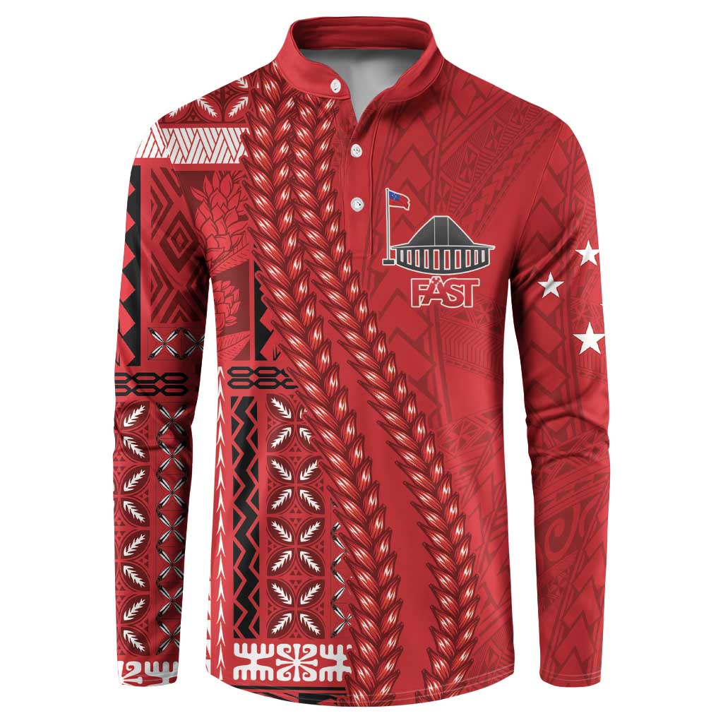 Samoa FAST Siapo Button Sweatshirt Tatau-Ulafala Vines LT7 Red - Polynesian Pride