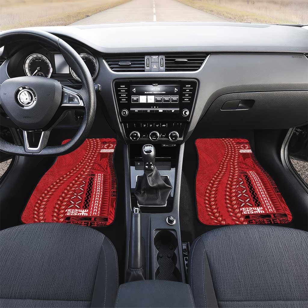 Samoa FAST Siapo Car Mats Tatau-Ulafala Vines LT7 Set 2pcs - Front Red - Polynesian Pride