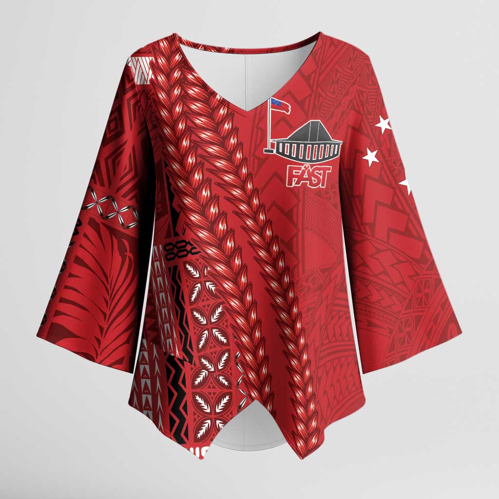 Samoa FAST Siapo Kimono Sleeve Blouse Tatau-Ulafala Vines LT7 Female Red - Polynesian Pride