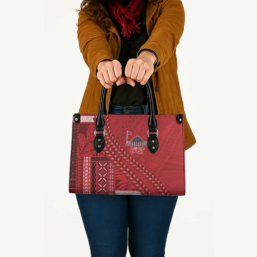 Samoa FAST Siapo Leather Bag Tatau-Ulafala Vines LT7 Red - Polynesian Pride