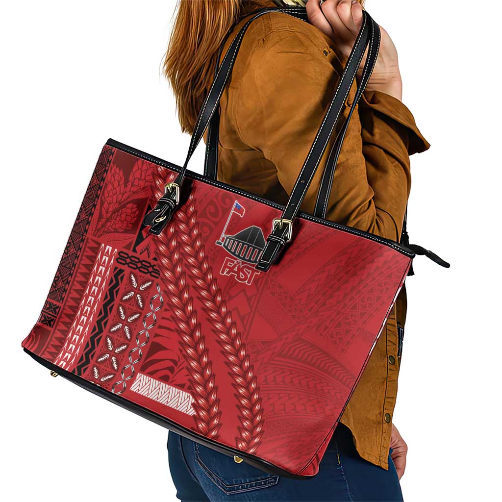 Samoa FAST Siapo Leather Tote Bag Tatau-Ulafala Vines LT7 - Polynesian Pride