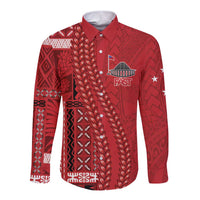 Samoa FAST Siapo Long Sleeve Button Shirt Tatau-Ulafala Vines LT7 Unisex Red - Polynesian Pride