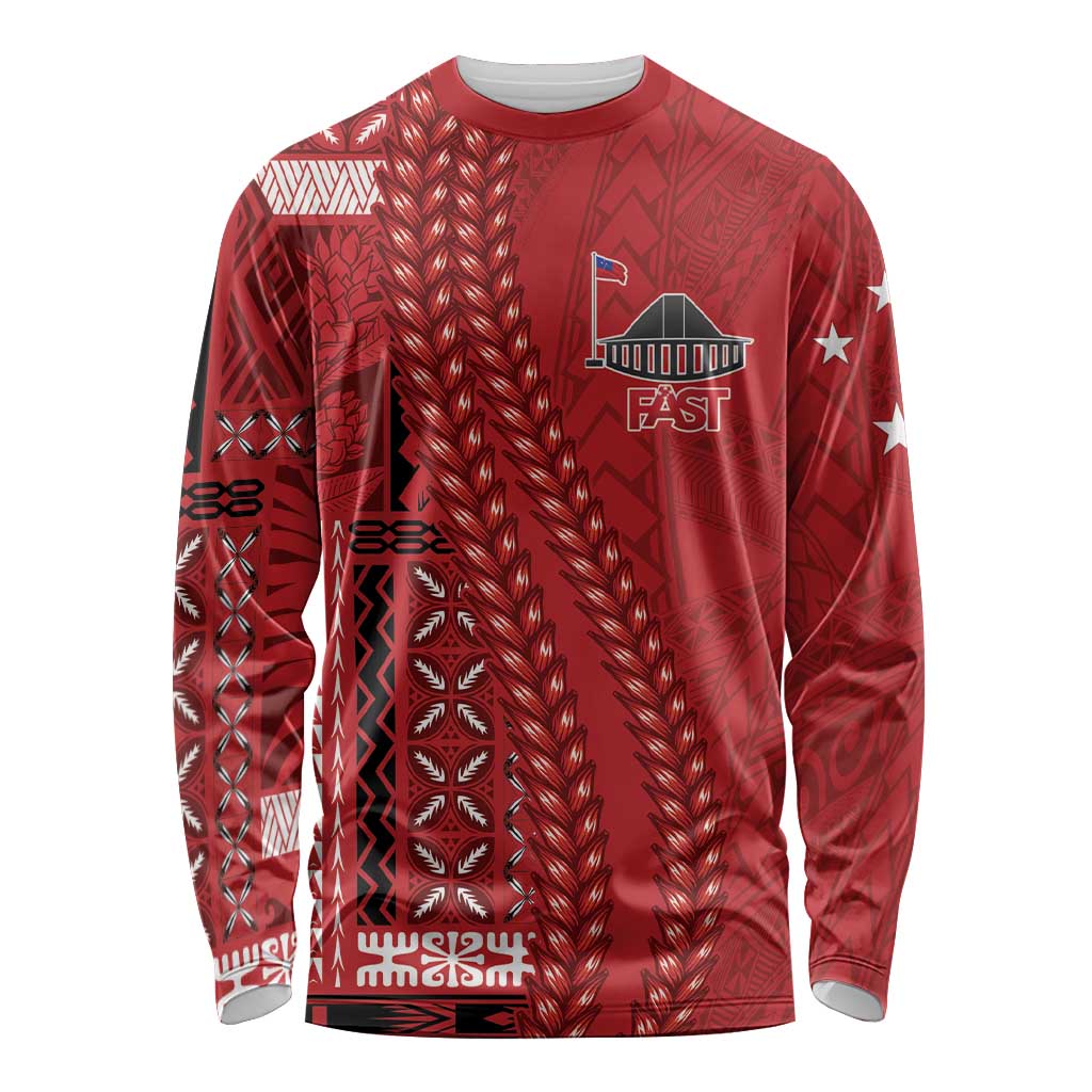 Samoa FAST Siapo Long Sleeve Shirt Tatau-Ulafala Vines LT7 Unisex Red - Polynesian Pride