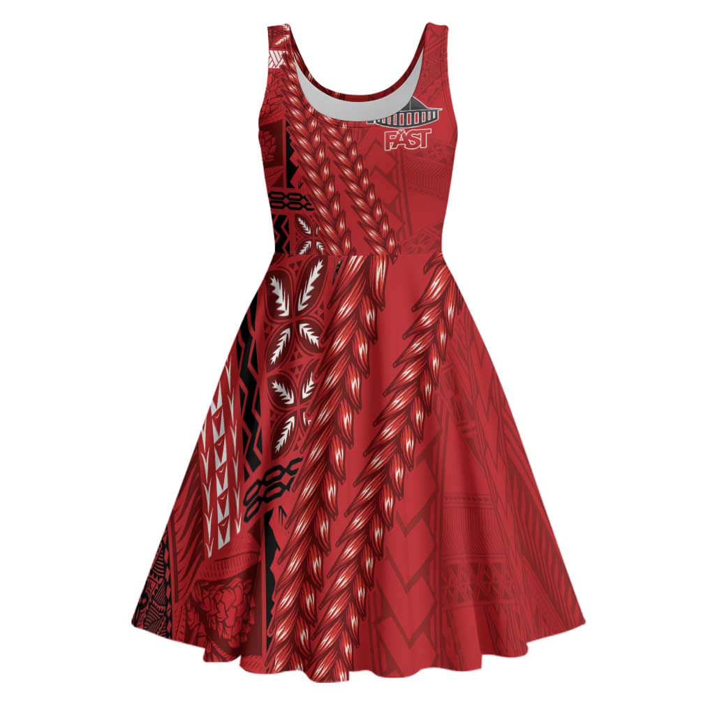 Samoa FAST Siapo Midi Dress Tatau-Ulafala Vines LT7 Red - Polynesian Pride