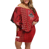 Samoa FAST Siapo Off Shoulder Short Dress Tatau-Ulafala Vines LT7 Women Red - Polynesian Pride