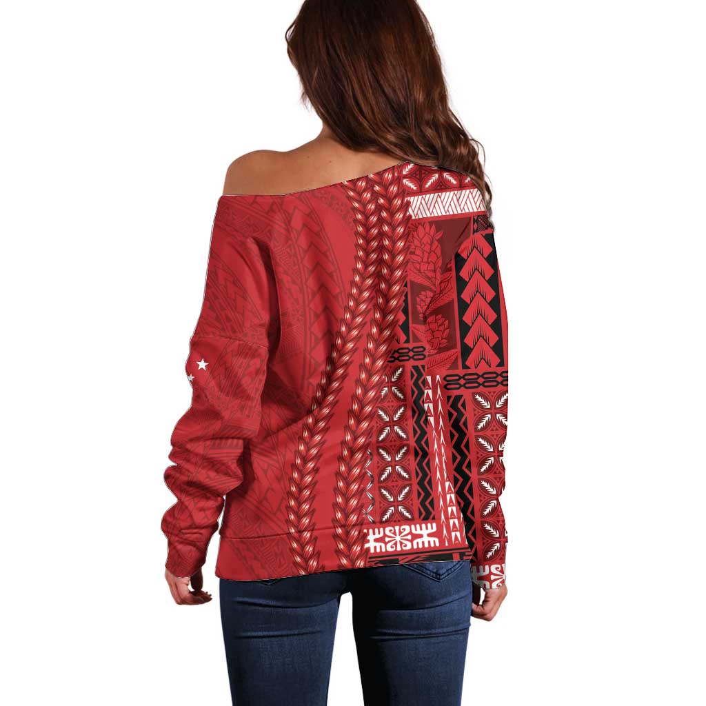 Samoa FAST Siapo Off Shoulder Sweater Tatau-Ulafala Vines LT7 - Polynesian Pride