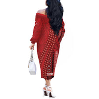 Samoa FAST Siapo Off The Shoulder Long Sleeve Dress Tatau-Ulafala Vines LT7 - Polynesian Pride