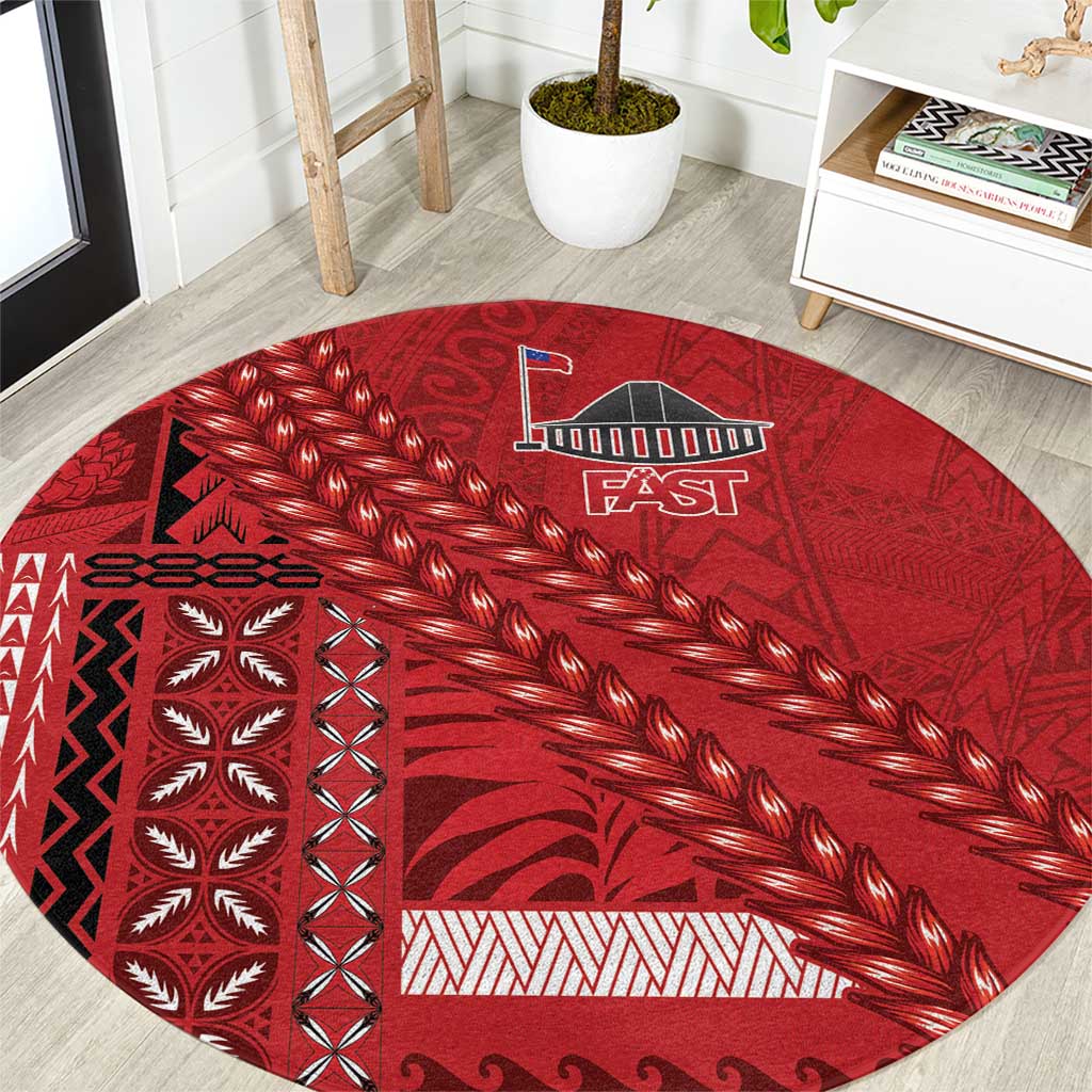 Samoa FAST Siapo Round Carpet Tatau-Ulafala Vines LT7 Red - Polynesian Pride