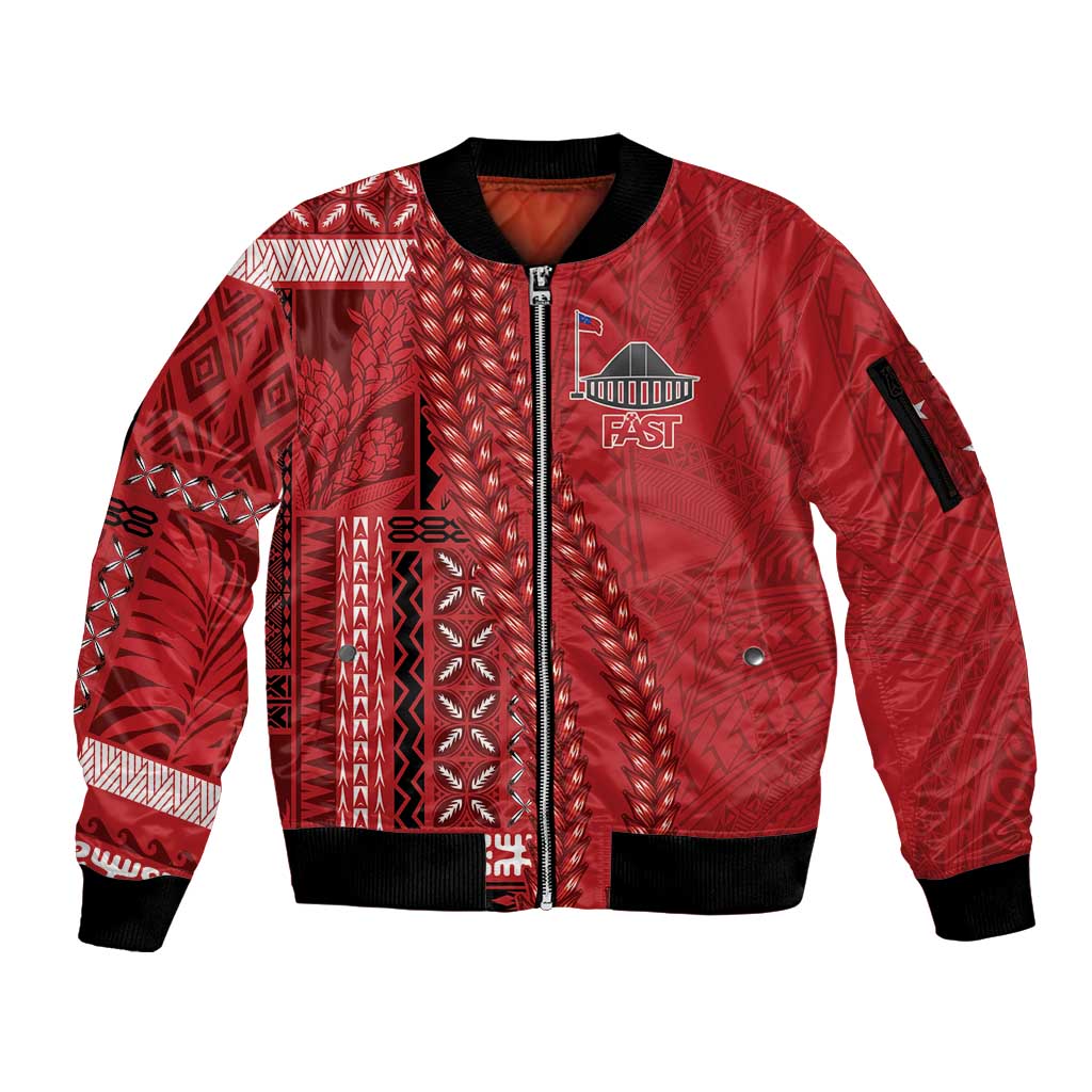Samoa FAST Siapo Sleeve Zip Bomber Jacket Tatau-Ulafala Vines LT7 Unisex Red - Polynesian Pride