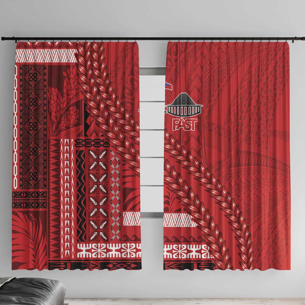 Samoa FAST Siapo Window Curtain Tatau-Ulafala Vines LT7 With Hooks Red - Polynesian Pride