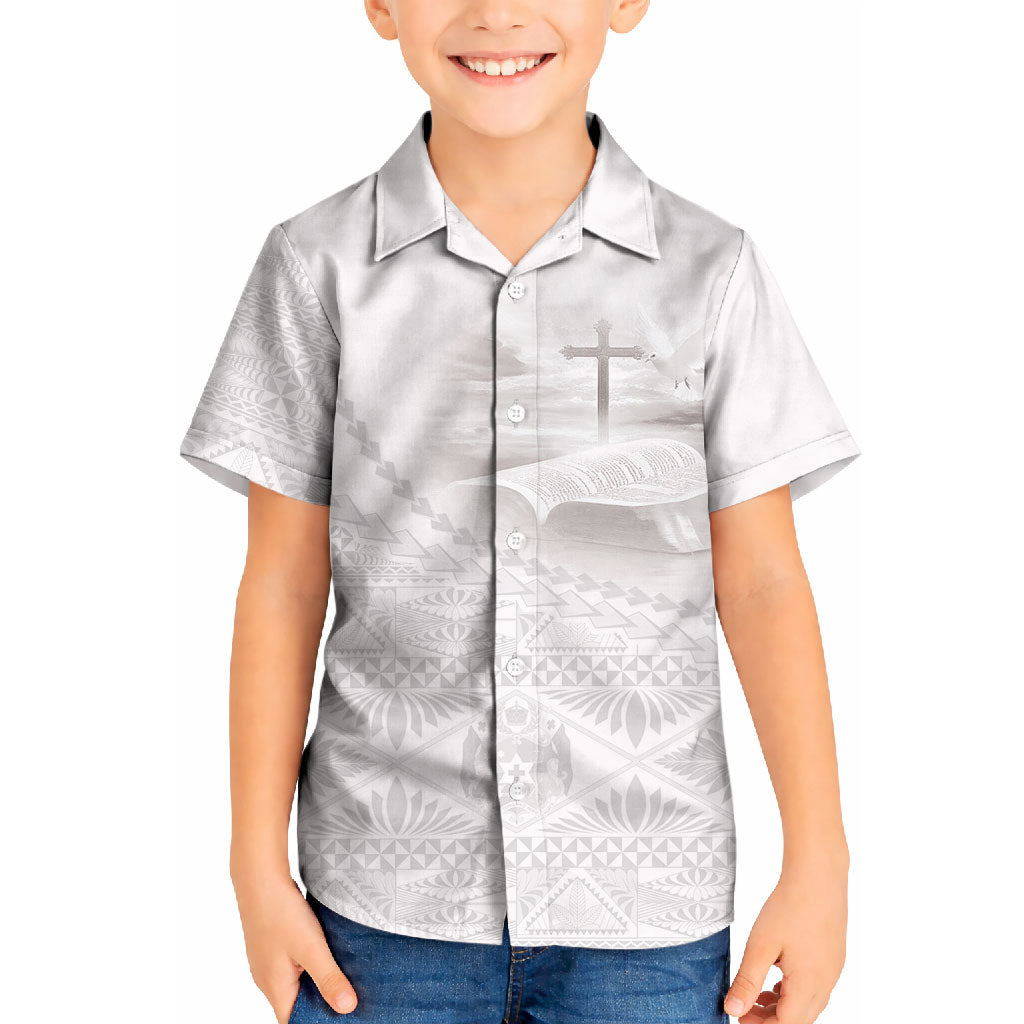 Tonga White Sunday Fakame Kid Hawaiian Shirt Tokelaufeletoa Kupesi LT7 Kid White - Polynesian Pride