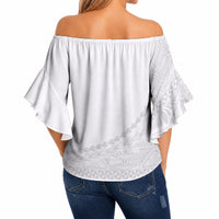 Tonga White Sunday Fakame Off Shoulder Wrap Waist Top Tokelaufeletoa Kupesi LT7 - Polynesian Pride