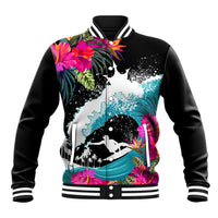 Hawaii Surfing Baseball Jacket Triple Crown Rides The Waves LT7 Unisex Black - Polynesian Pride