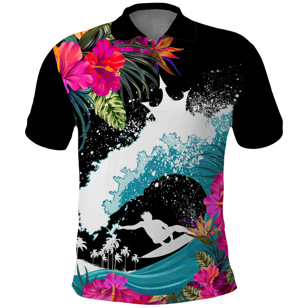 Hawaii Surfing Polo Shirt Triple Crown Rides The Waves LT7 Black - Polynesian Pride