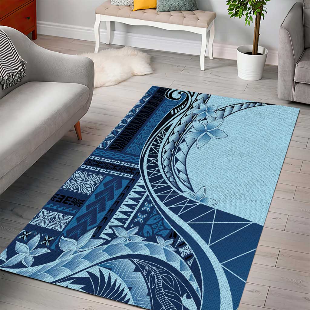 Samoa Siapo Mamanu Area Rug Plumeria Navy Blue Motifs LT7 - Polynesian Pride