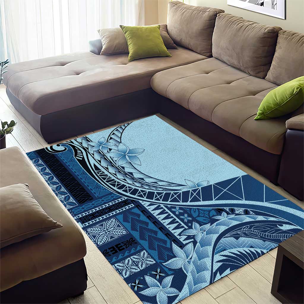 Samoa Siapo Mamanu Area Rug Plumeria Navy Blue Motifs LT7 - Polynesian Pride