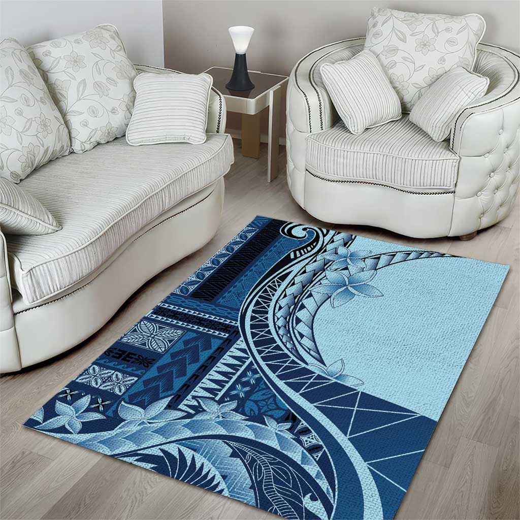 Samoa Siapo Mamanu Area Rug Plumeria Navy Blue Motifs LT7 - Polynesian Pride